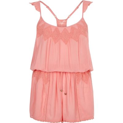 Pink lace insert playsuit